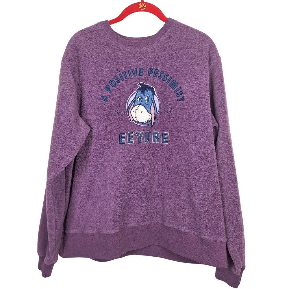 Disney Store Eeyore Fleece Sweatshirt Purple A Positive Pessimist Graphic Medium